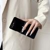 Lychee Pattern Leather Metal Finger Ring Holder Stand Case For Samsung Z Flip 7 6 5 4 3 Diamond Grip Buckle Bracket Cover