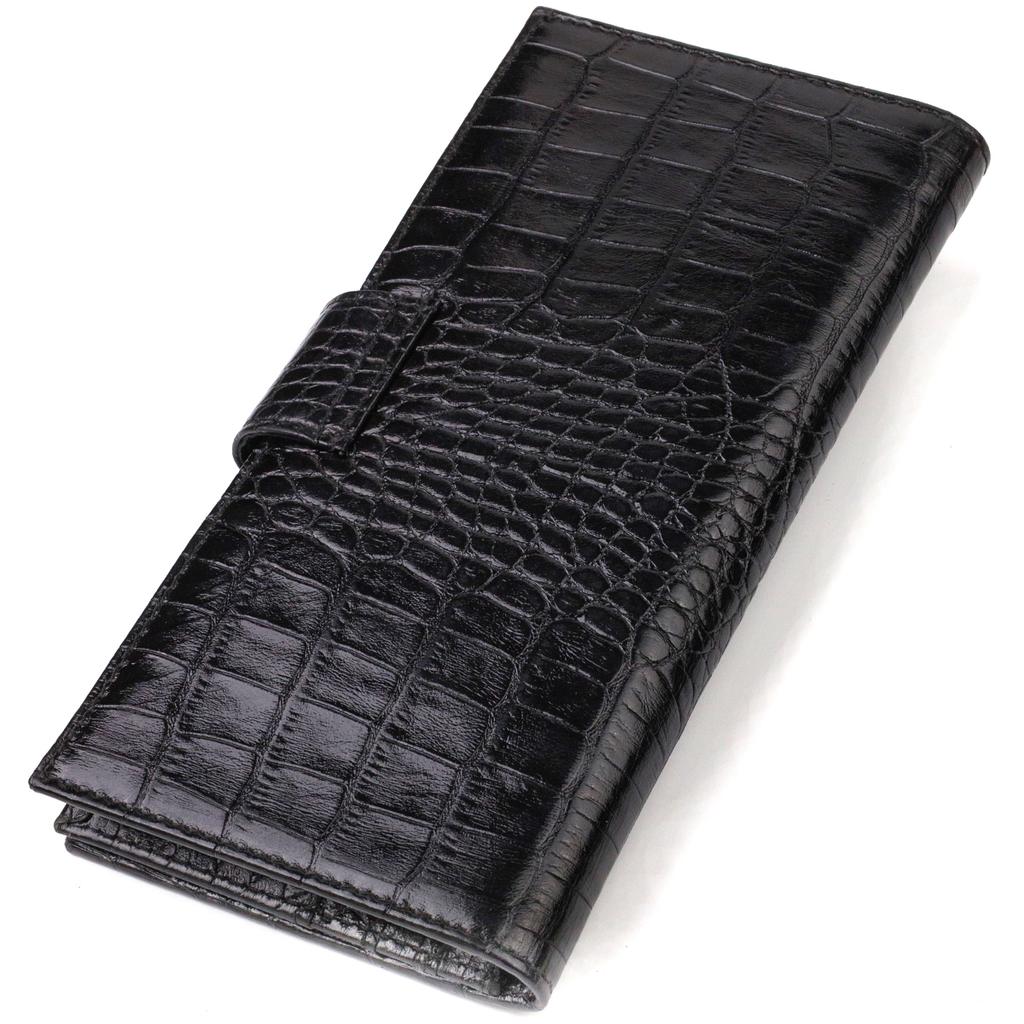 Slim Wallet for Men Made of Genuine Leather with Crocodile Embossing CANPELLINI 21914 Black