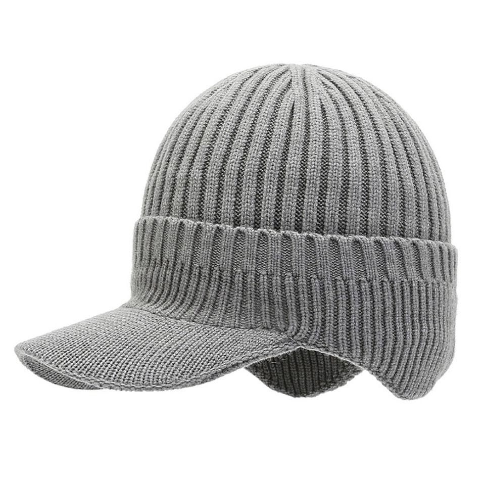

Winter Woolen Hat Knitted Cap Padding Thickening Hat Brim Padded Ear Protection Outdoor Sports Cold Protection Warm Cap серый