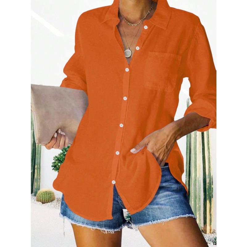 Women's Button-Down Casual Everyday Solid-Color Basic Long-Sleeve Shirt