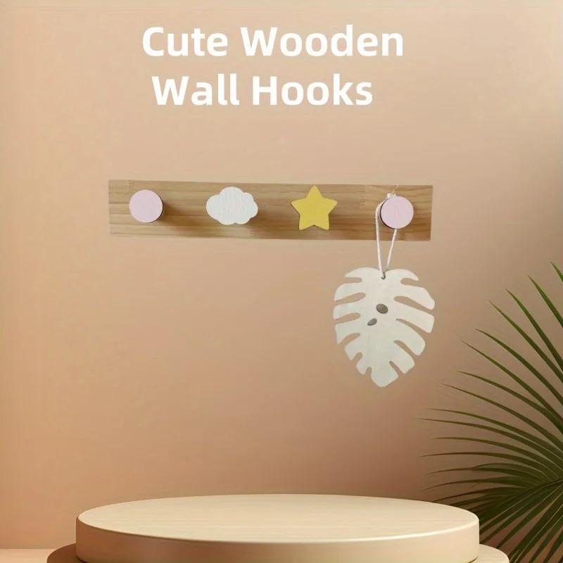 

Cute Wooden Wall Hooks 5 Pack Animal Flower Shaped Hangers for Kids Room Decor Princess Bedroom Organizer зірка