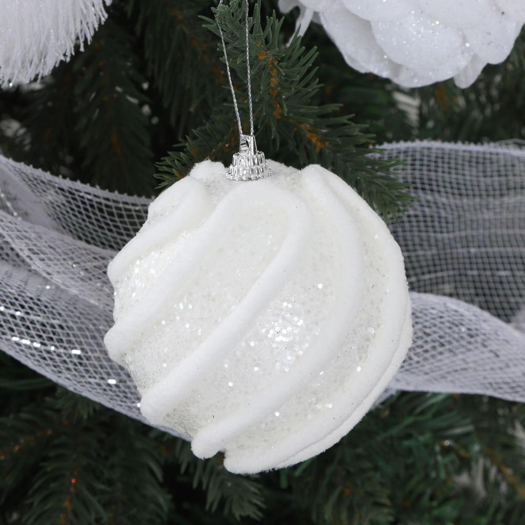 White Petal Foam Christmas Tree Hanging Ornaments - Fluffy Round Ball Decoration