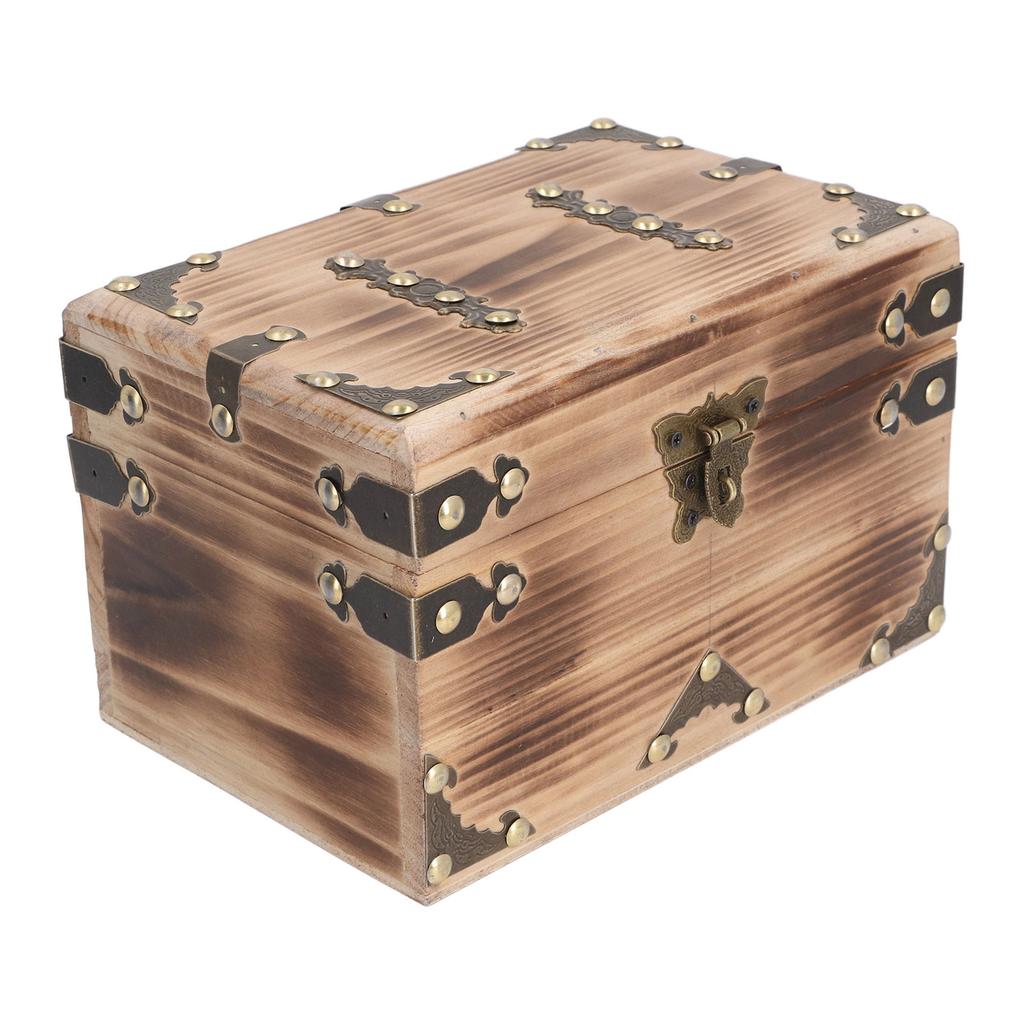 Vintage Wooden Treasure Chest 21.5x15x14cm Antique Decorative Wood Box with Password Lock for