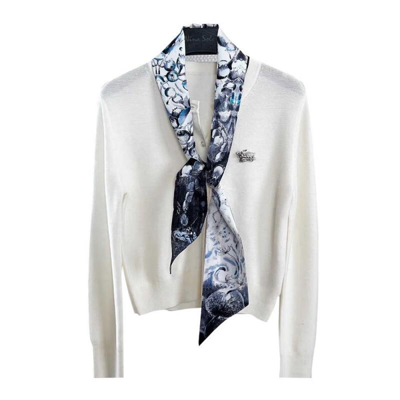 NINA SOLOR Elegant Ink Blue Twill Silk Scarf