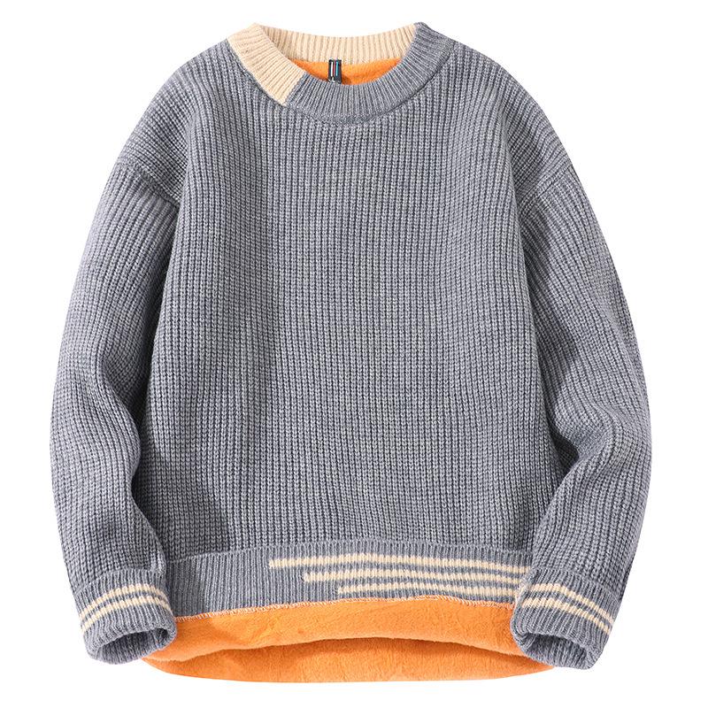 Men s Plush Knit Two-Piece Round Neck Pullover Sweater, Autumn/Winter Trend XL