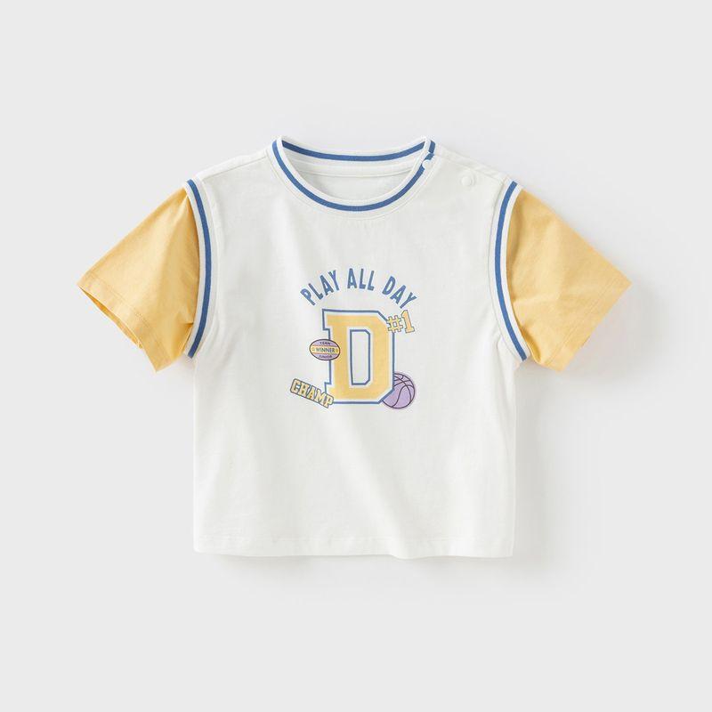 David Bella Kidsren s Short-Sleeved T-Shirt 2026 Summer New Style Boys  Casual Sports Thin Top Pure Cotton Fake Two-Piece