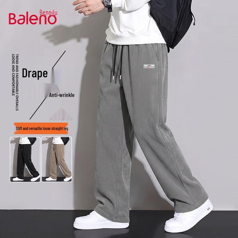 Baleno Men's Oversized Casual Straight-Leg Trousers with Printed Patch