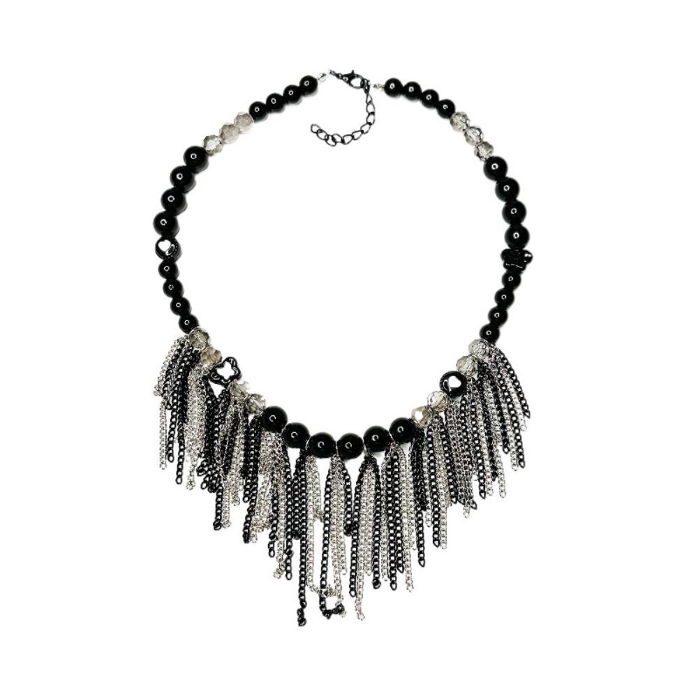 Vintage Tassel Beads Necklace Gothic Clavicle Chain Trendy Beaded Choker  Women