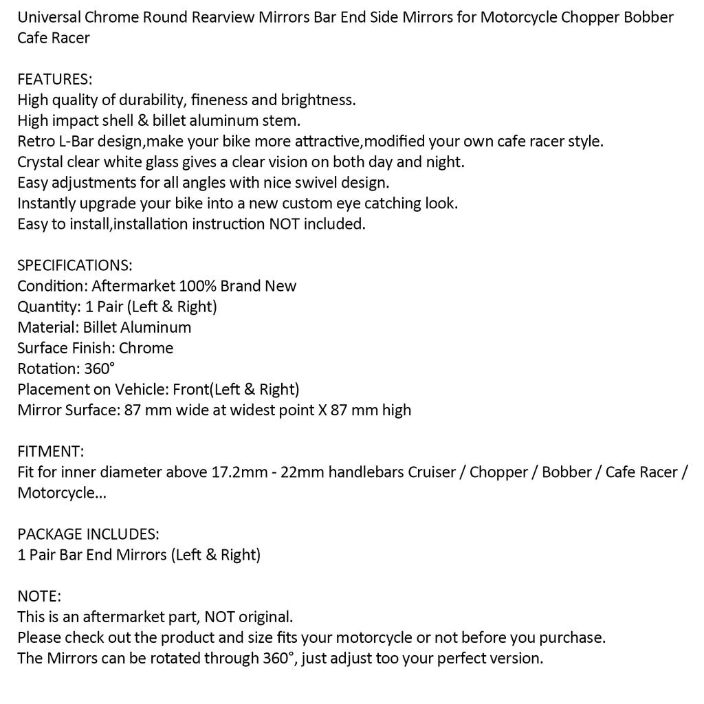 Chrome Runde Rückspiegel Lenkerendspiegel für Motorrad Chopper Cafe Racer
