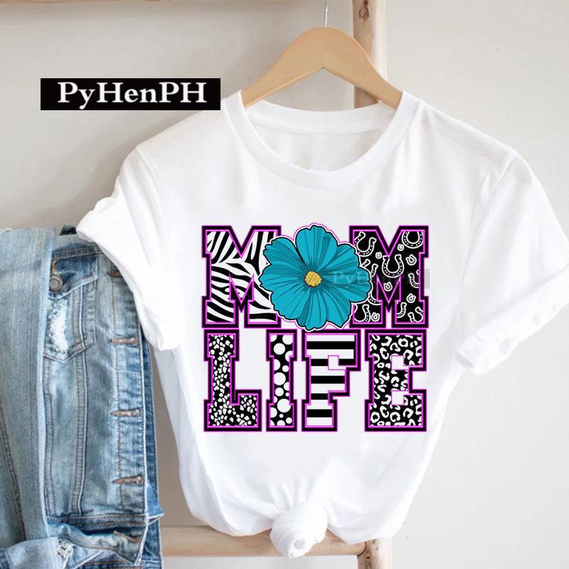 European Leopard Print Mom TShirt Korean Version ShortSleeved Base Shirt Fashion Creative Family Clothing for Women
