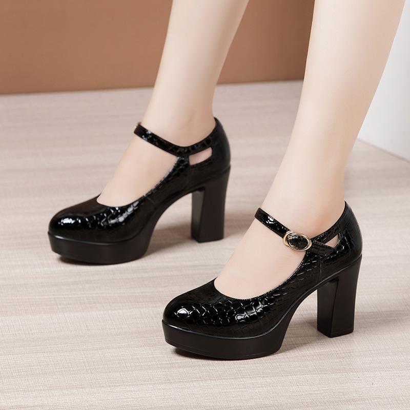 9/12cm Small Size 32-43 Shallow Patent Leather Shoes Women Mary Janes 2024 Spring Block Heels Shoes Platform Pumps Office Women