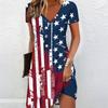 Summer Fashion Women's V Neck Short Sleeve American Theme Printed  Dress Sex Short Skirt Dresses