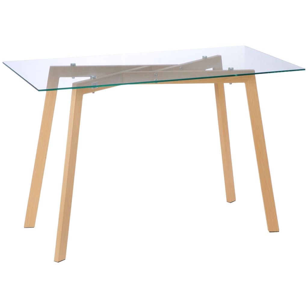 4-person dining table, 120x60x76cm, kitchen table, tempered glass top and steel legs, transparent