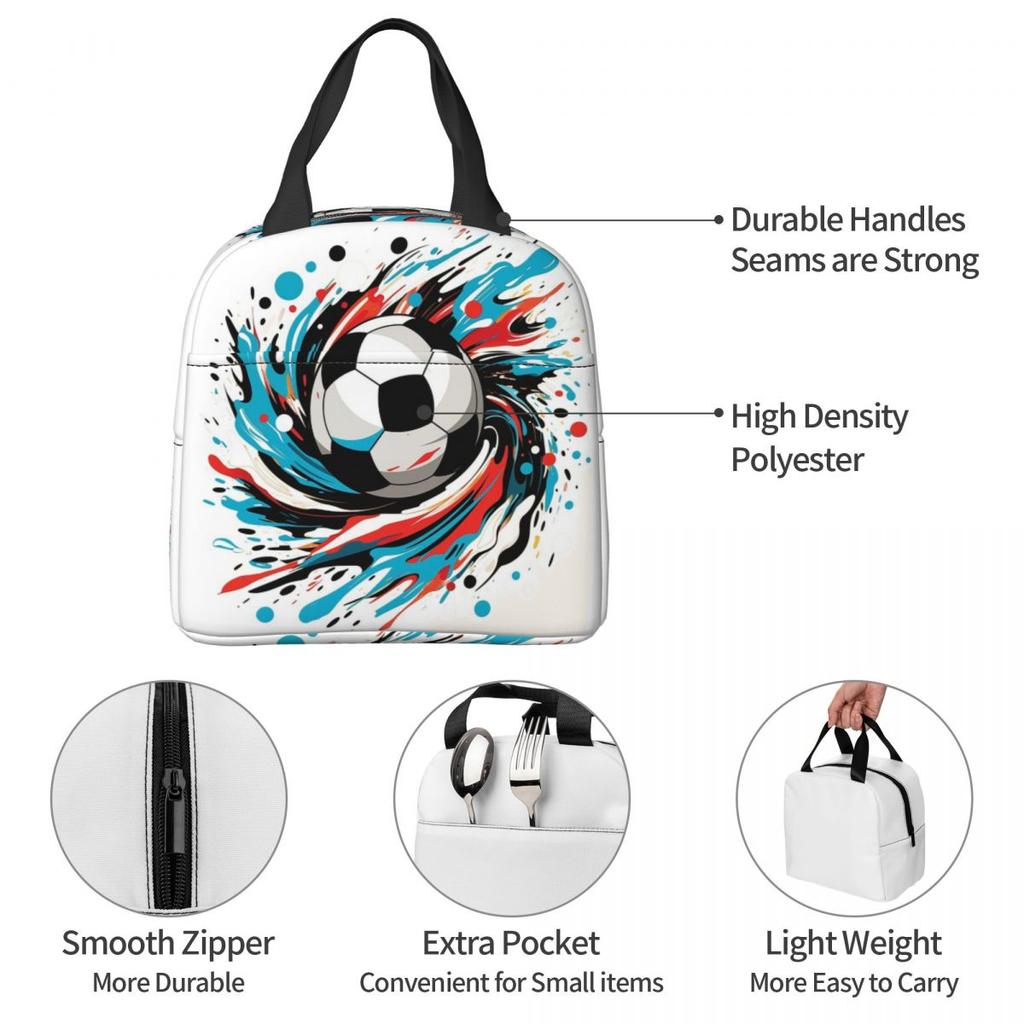 Graffiti Soccer Painting Insulated Lunch Bag for Kids School Cooler Thermal Food Box Tote Portable Lunch Boxes Container