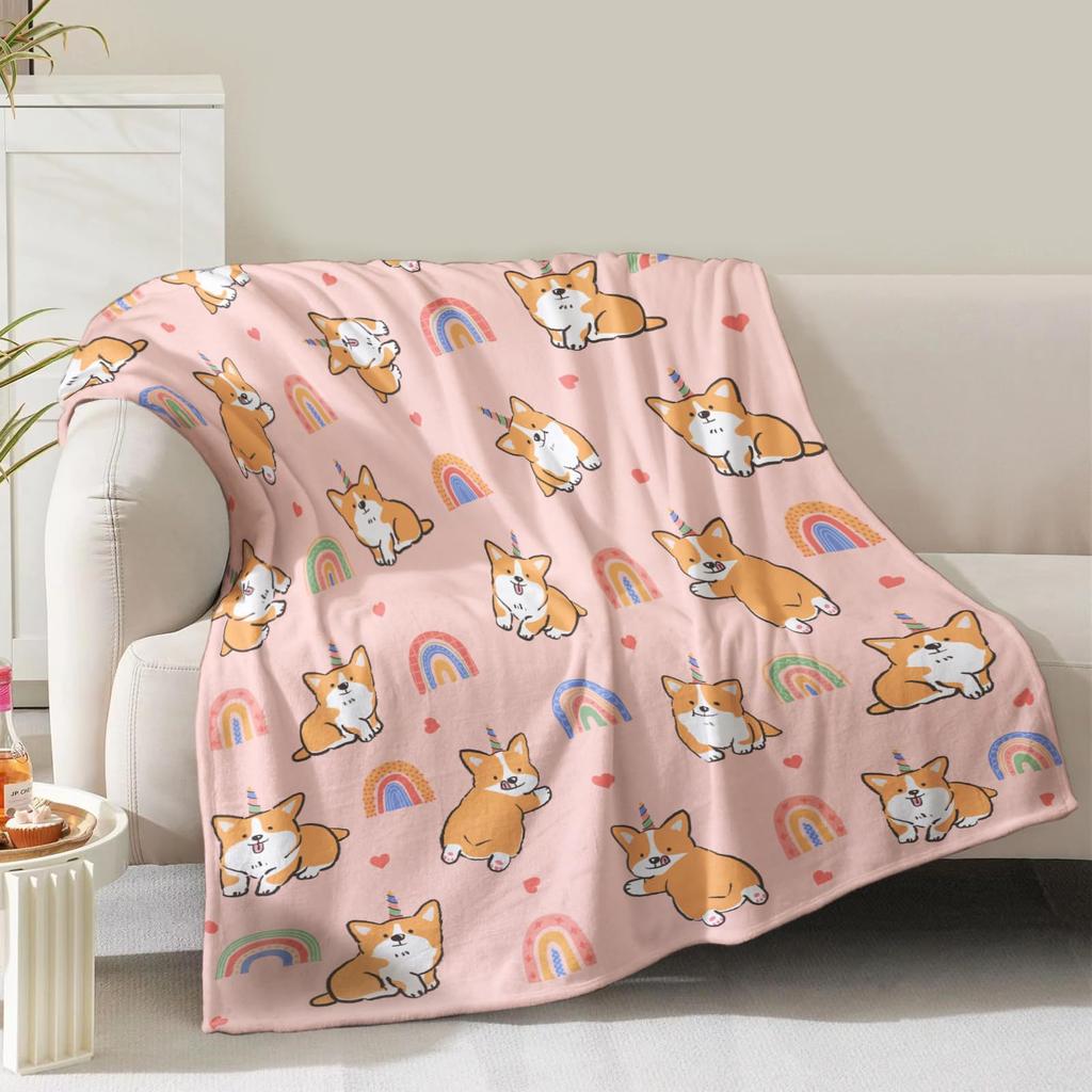 Cute Corgi Blanket Puppy Pattern Blanket Soft Flannel Blanket For Children Adult Gift Blanket