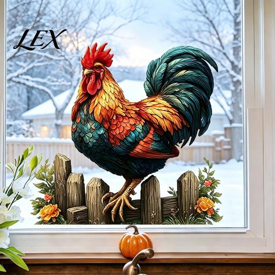 Removable Window Cling 1/2 Sheets Farmhouse Rooster Static Cling, Cock Glass Decals Sticker Decor, Reusable Decal for Home Living Room