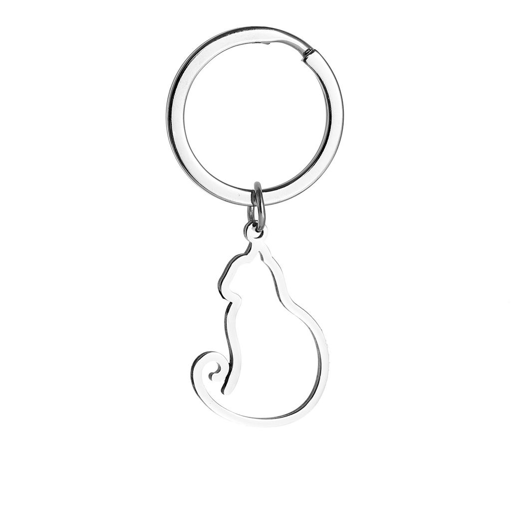 Hollow Cat Tiger Stainless Steel Keychain Creative Animal Hollow Design Minimalist Style Practical Backpack Pendant