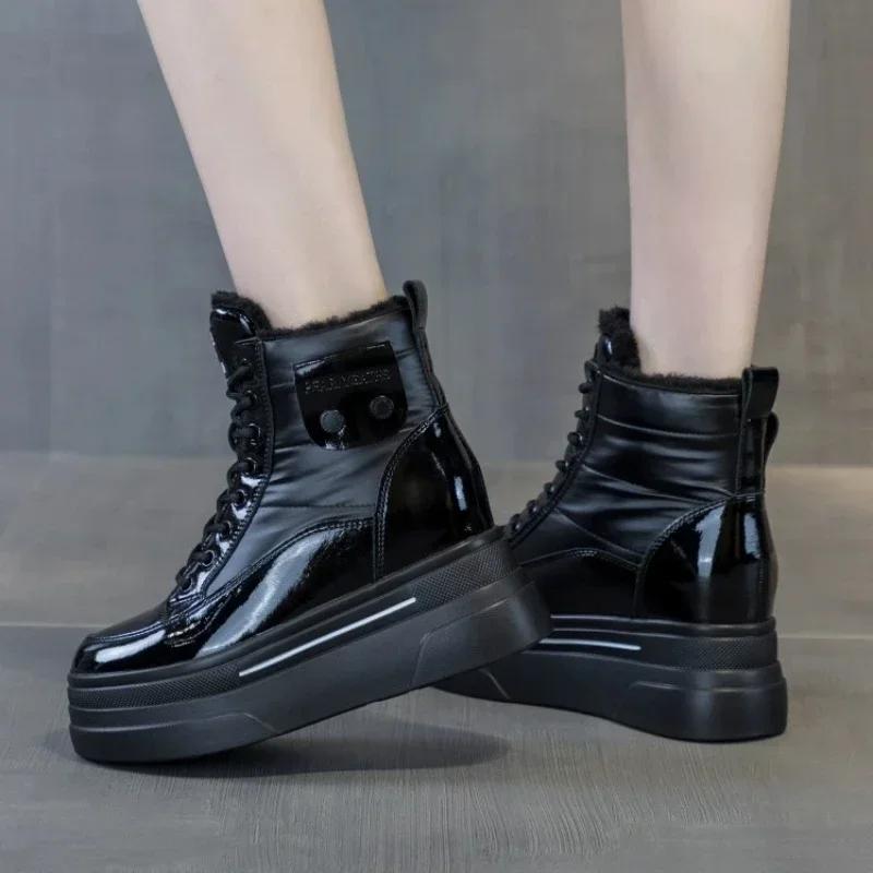 Fashion Women's Snow Boots Chunky High Platform with Laces White Lace-up Shoes for Woman Round Toe Boot Female Sale Plus Warm Comfrtable