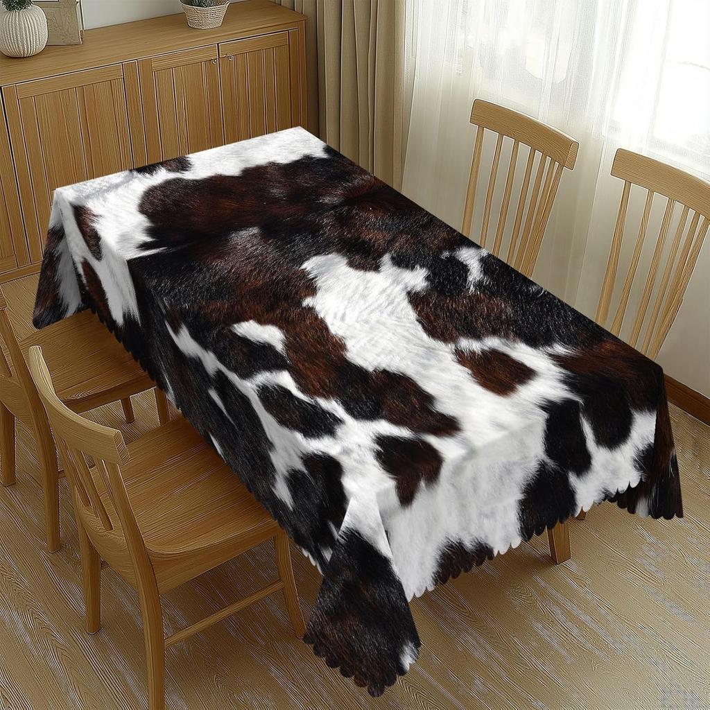 Cow Print Rectangle Tablecloth Cowhide Pattern Washable Seasonal Tabletop Cover for Kitchen Dining Party Outdoor Picnic