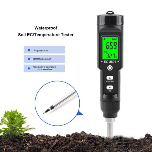 Ongwan Digital Soil Thermometer, Soil EC Meter, Measures Soil Temperature, EC, Electrical Conductivity, and Temperature, IP67 Waterproof, EC-8801A