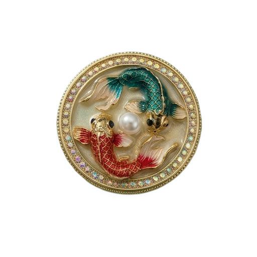 Twin Fish Enamel Brooch - Retro Pearl Set with Diamonds - Elegant Fashion Accessory - Brooch for Clothing