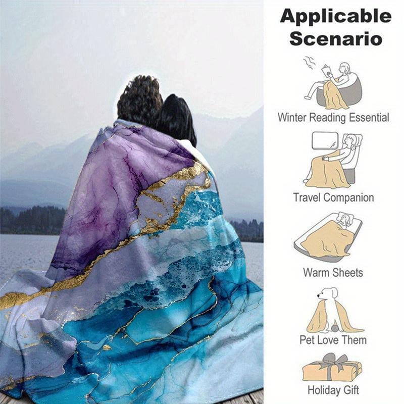 1pc Marble Pattern Lightweight Flannel Blanket, Comfortable and Warm Blanket, for Camping Sofa Bed and Couch Office, Gift