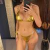 Sexy Pearls Halter PU Faux Leather Bikini Female Swimsuit Women Swimwear Two-pieces Bikini Set Bather Bathing Suit Swim