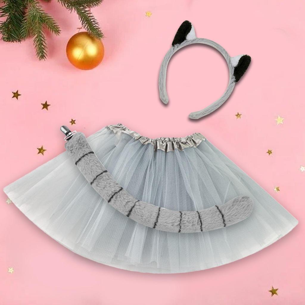Animal Ears Lemur Headband Ears and Tail Dress Up Props Costume Accessory for Boys Girls Halloween Holiday Party Stage