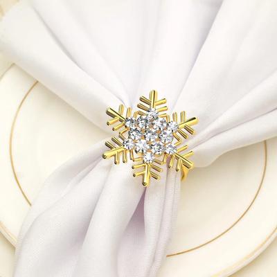 New 10Pcs Golden Snowflake Christmas Napkin Ring Table Decoration Suitable for Christmas Thanksgiving Holiday Party Decoration