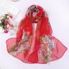 Floral Chiffon Scarf for Women - Lily & Peony Print, 160cm Lightweight Shawl, Elegant Beach Wrap, Boho Headscarf & Hijab