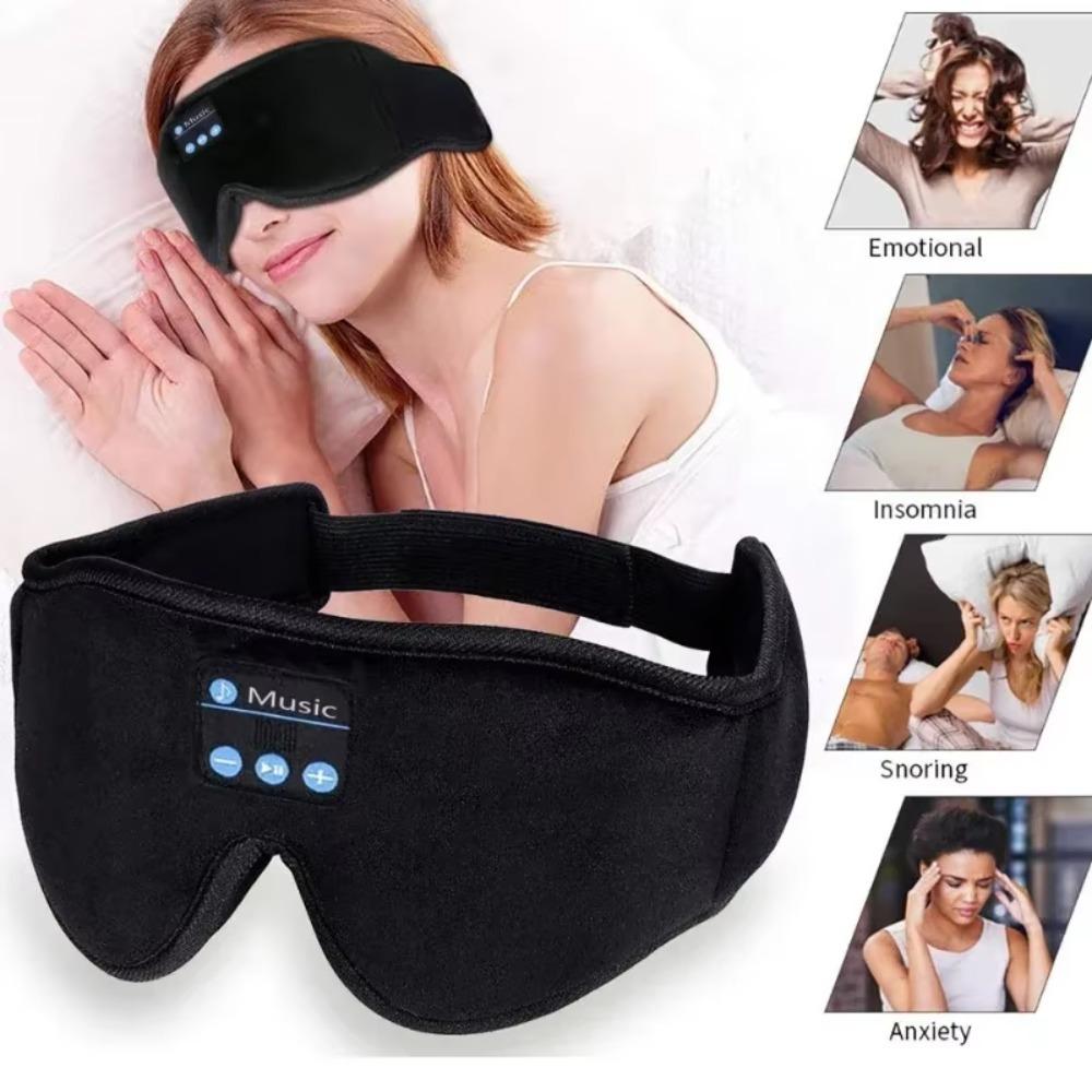 Stereo Wireless 3D Eye Mask Super Soft Bluetooth 5.0 Fleece Headband with Built-in HD Speaker Music Play Sleeping Headphones
