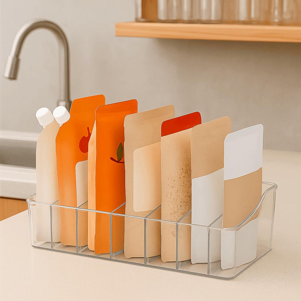2Pcs Plastic Divided Spice Rack Large Capacity Adjustable Seasoning Storage Box Space Saving Detachable Spice Bag Storage Box