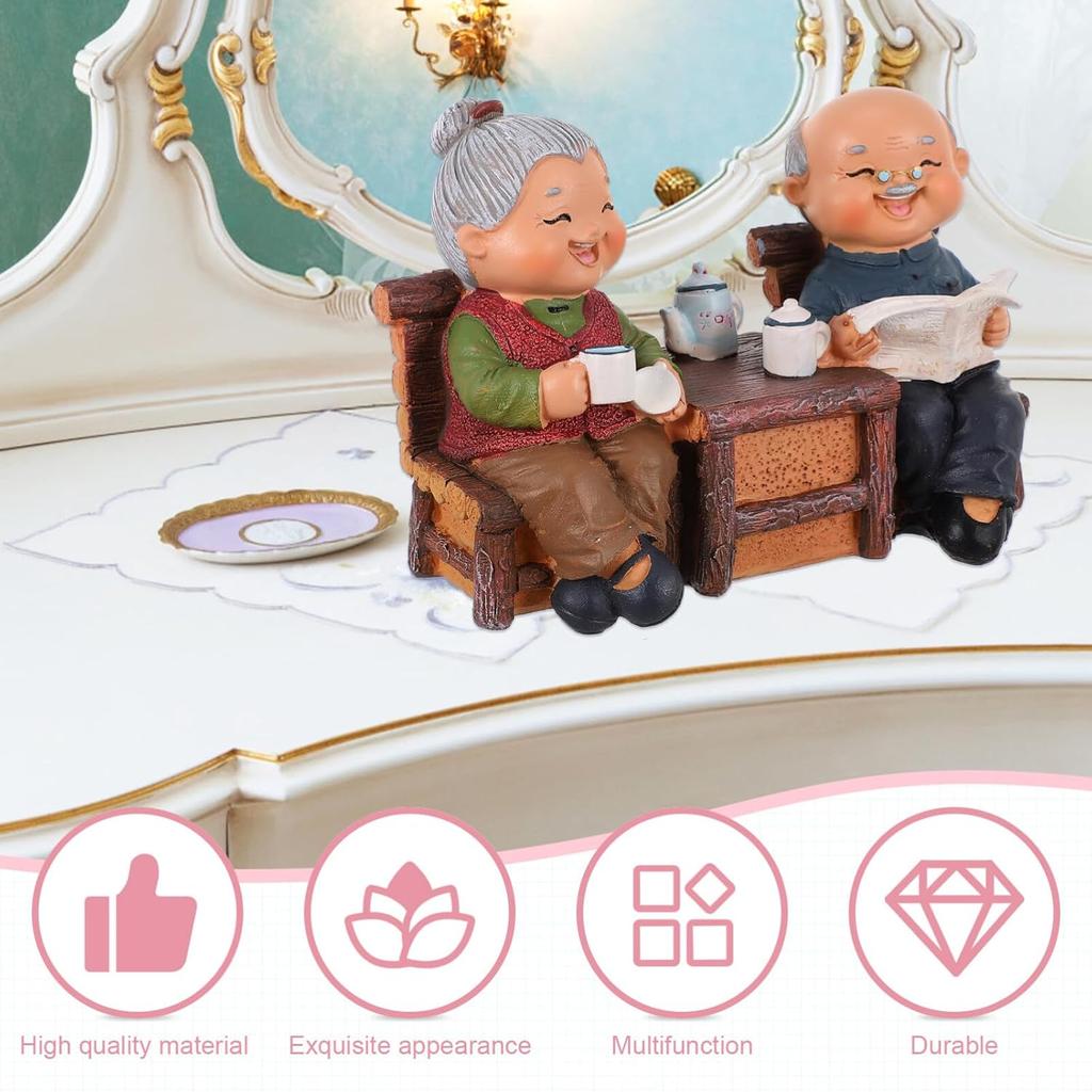 Anniversary Elderly Figurines, Miniature Figures Grandma Grandpa Statue Small Fairies Figurines for Grandparents Parents Anniversary Wedding Home