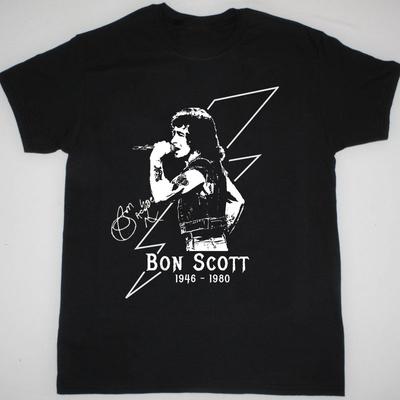 ACDC Bon Scott 1946-1980 Camiseta Negra de Manga Corta con Firma Todas las Tallas Regalo VC2005 Camiseta Unisex