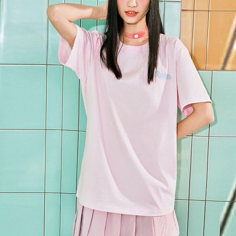Skechers American Retro Letter Print Loose Round Neck Quick-Dry Short Sleeve T-Shirt Unisex Tops Light-Pink L224U080-03JG