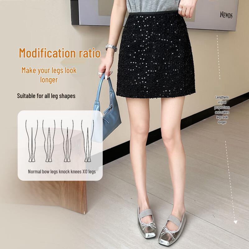 Bailuyu Sparkle High-Waist Straight Mini Skirt
