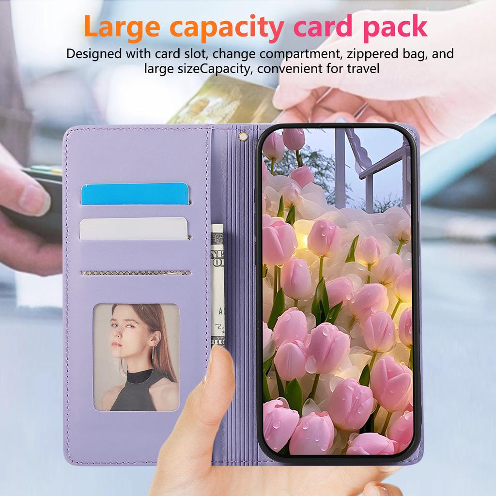 For iPhone 16e Case RFID Blocking Wallet Stand Rhombus Leather Phone Cover with Wrist Strap