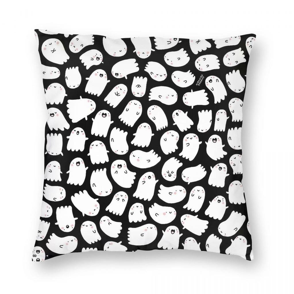 Spooky Kawaii Ghosts Square Pillowcase Polyester Linen Velvet Creative Zip Decor Pillow Case Bed Cushion Cover