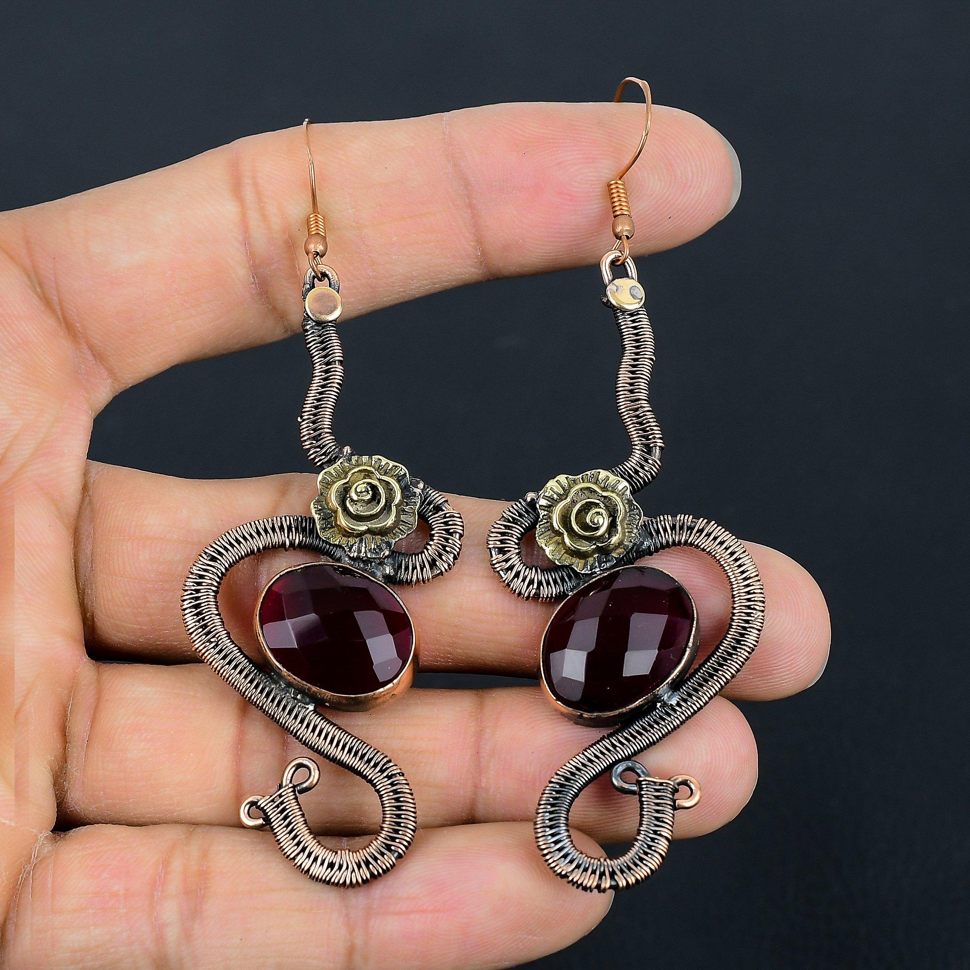 

Faceted Garnet Earrings Gemstone Jewelry, 999 Copper Wire Wrapped Earrings, Handmade Beautiful Jewelry Earrings 2.55 Inches