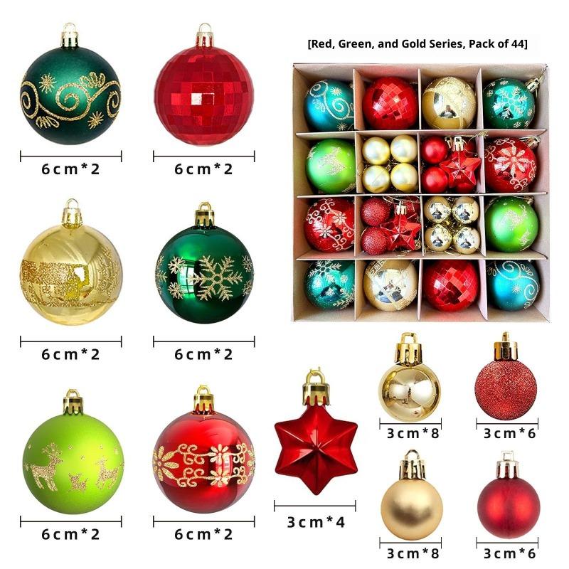 Xmas Tree Ornaments 42/44 Pcs Holiday Decor PVC Glossy Ball Set Christmas Decorations