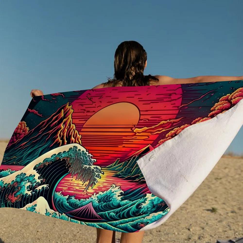 Japanese Wave Art Towel Microfiber Beach Towel Absorbent Quick dry Soft Yoga Swimming Resort Mountain Climbing Towel