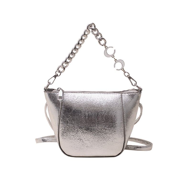 Silver Glossy Crescent Hobo Thick Chain Underarm Bag серебряный