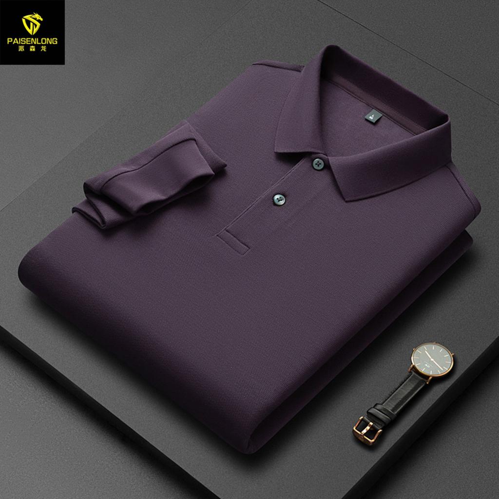 Autumn And Winter Lapel Slit Men'S Polo Shirt 100% Pure Cotton Hexagonal Beads Double-Sided Men'S Polo Shirt Long Sleeve