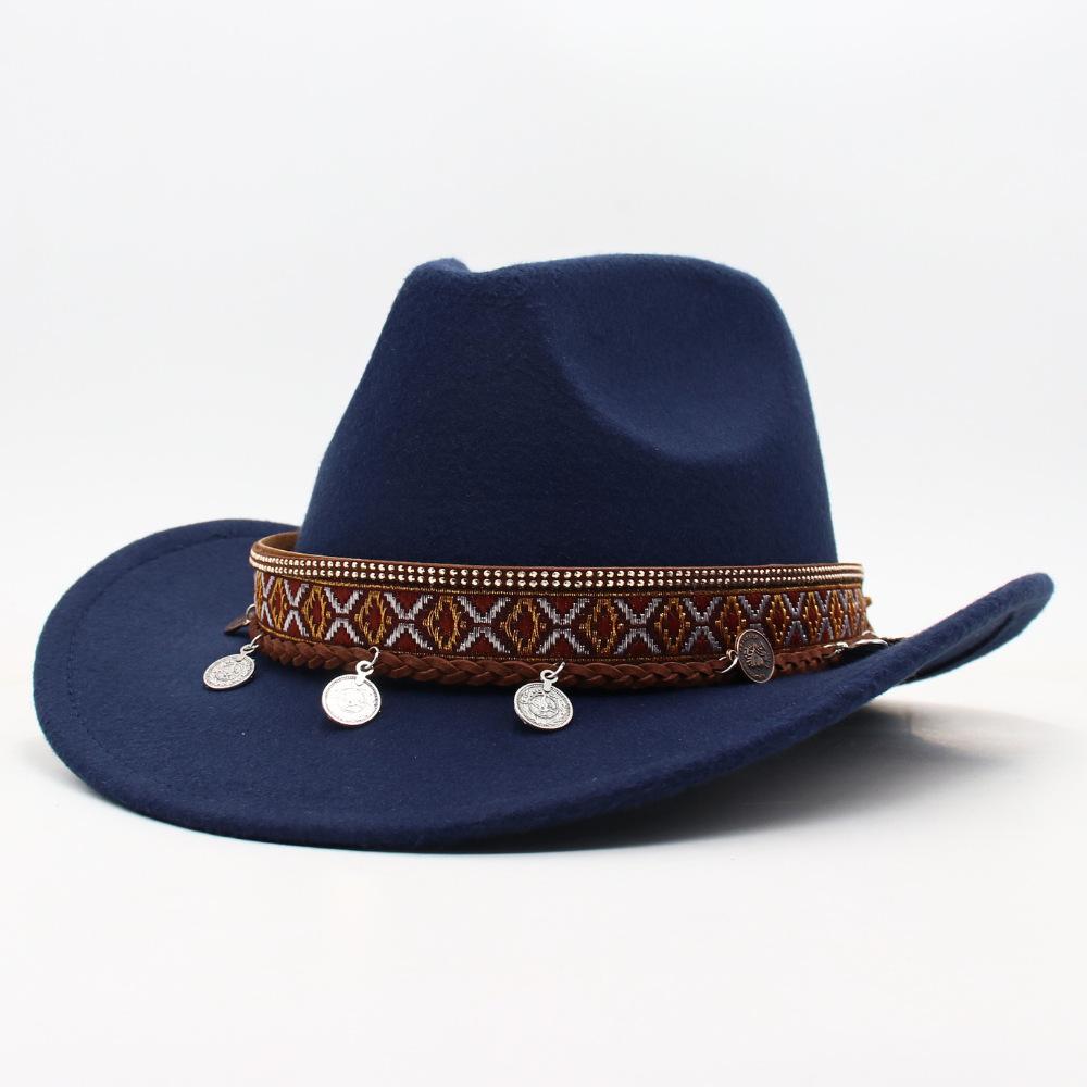 Children'S Tibetan Ethnic Style Pendant, Cowboy Hat, European, American Autumn And Winter Jazz Top Hat, Fashion Stage Concave Shape Woolen Felt