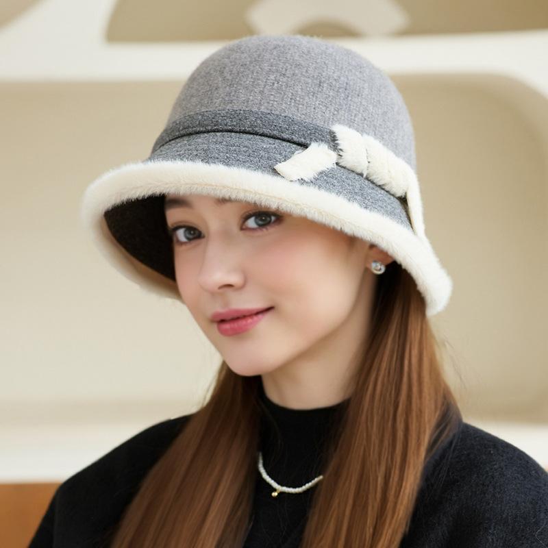 New Wool Splicing Bucket Hat Fashionable Women's Top Hat Outdoor Basin Hat