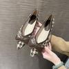 Single shoes women's pointed head flat bottom new thousand bird grid bow temperament lady shoes versatile soft sole ladyshoes