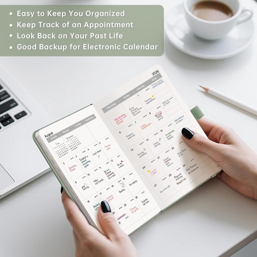 2026 Pocket Calendar for Purse - 4.3" x 6" A6 Small Mini Weekly and Monthly Planner, Jan-Dec 2026, 100GSM Thick Paper, Leather Hardcover, Colorful