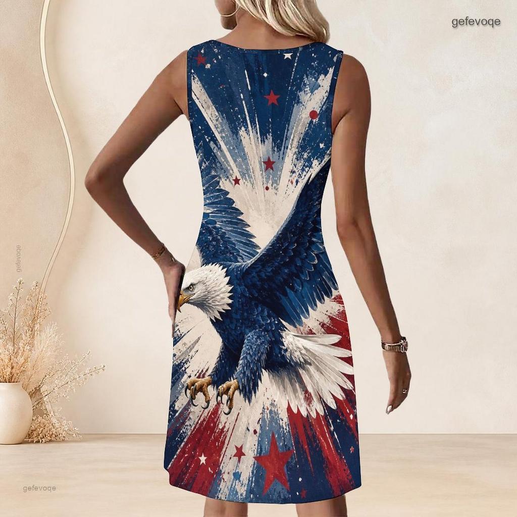 Plus Size Women Round Neck Sleeveless Midi Dress Summer Relaxed Casual Wear