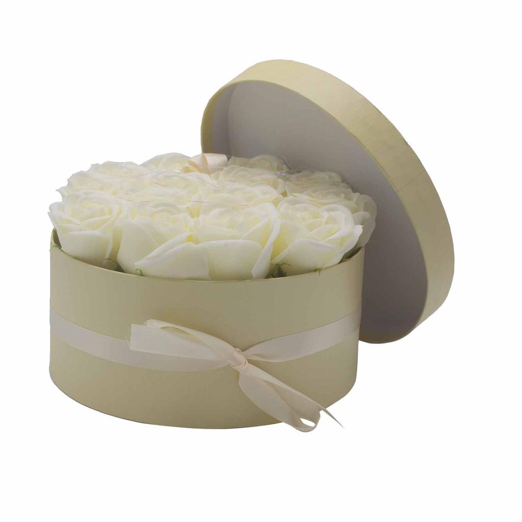 Soap Rose Bouquet 14 Cream Roses Round