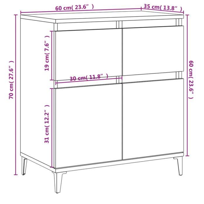 VidaXL Buffet Sonoma gris 60x35x70 cm Bois d'ingénierie 819690